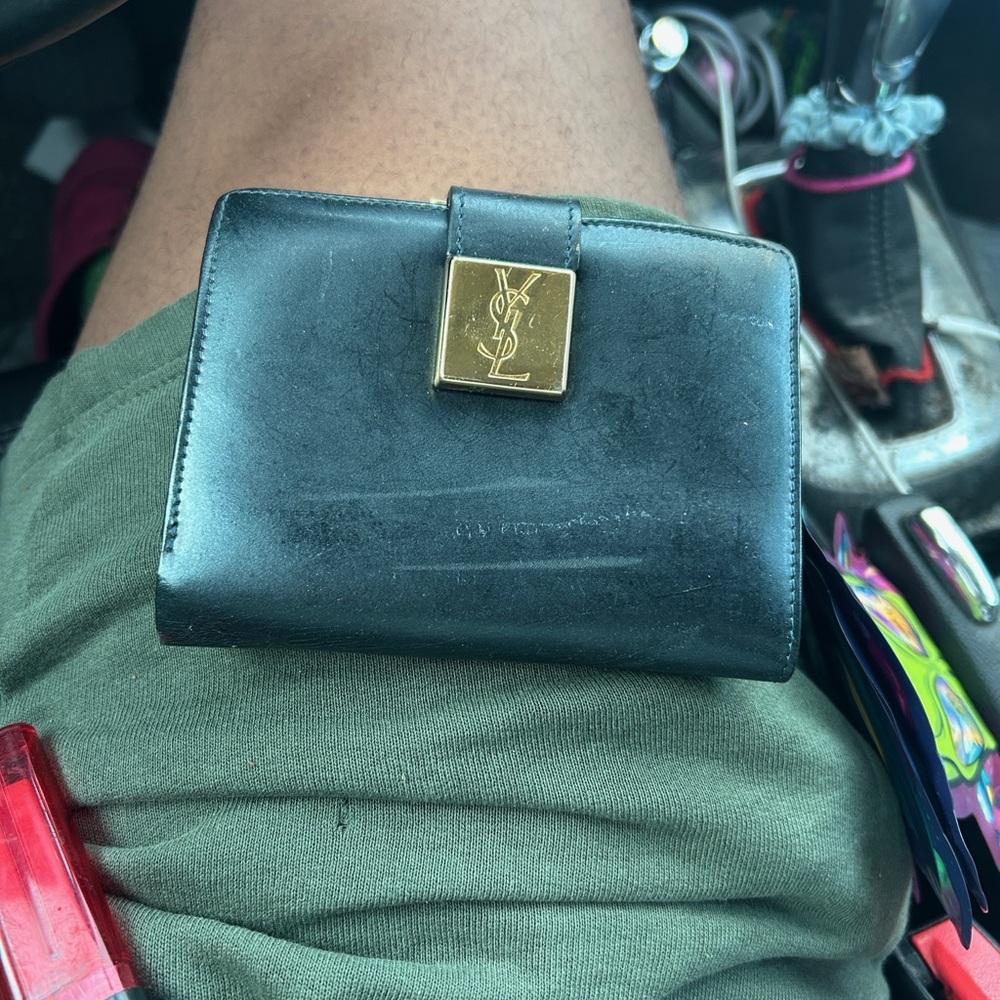 Yves Saint Laurent Black Leather Wallet with Gold YSL Plaque